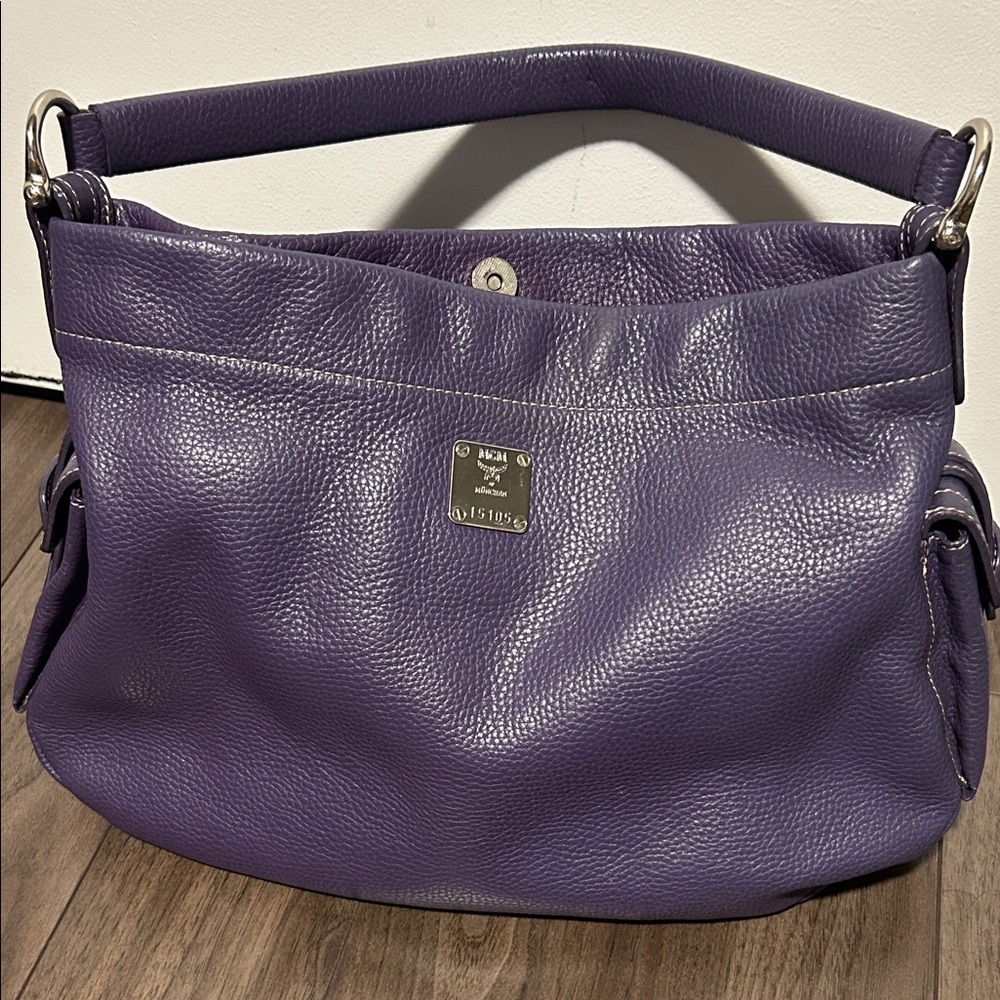 MCM Purple Shoulder Bag with Pebbled Leather and Hobo Silhouette